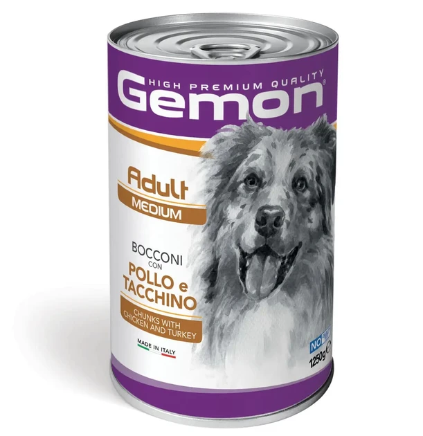 Вологий корм для собак середніх порід Gemon Dog Adult Medium шматочки з куркою та індичкою 1.25 кг 12 шт