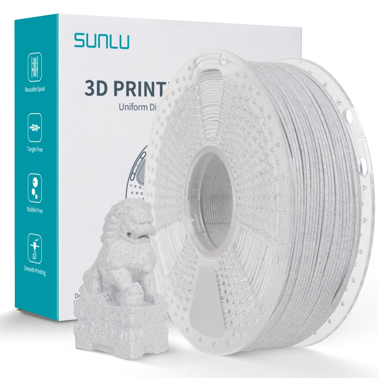 Пластик/філамент для 3D-друку SUNLU PLA Marble (04641023Z), Reusable Spool, 1.75mm, 1kg, 330m, 210-240°C / Мармур