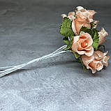 Букет троянд (2 см), колір персиковий, довжина дроту 7-8 см, арт 010957, 10 шт, Персиковий, фото 2