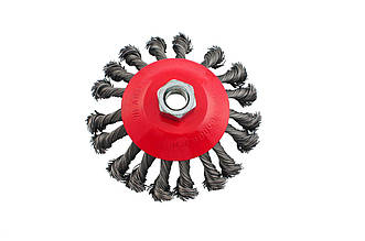 Щітка конусна Intertool BT-4125, 125 мм, плетена проволока, для УШМ, для роботи з деревом, бетоном і металом