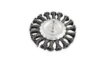 Щітка дискова Intertool BT-8075 75 мм плетена для дрелі, стержень 6 мм, для роботи з деревом, бетоном і металом