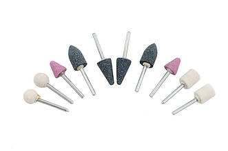 Набір шліфувальних каменів Intertool BT-0020, 10 шт. (по 2 шт. кожного виду), діаметр стержня 3 мм