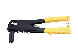 Заклепочник Mastertool 225 мм (артикул 21-0703) для заклепок 2.4-4.8 мм, металевий з пластиковими рукоятками та ключем