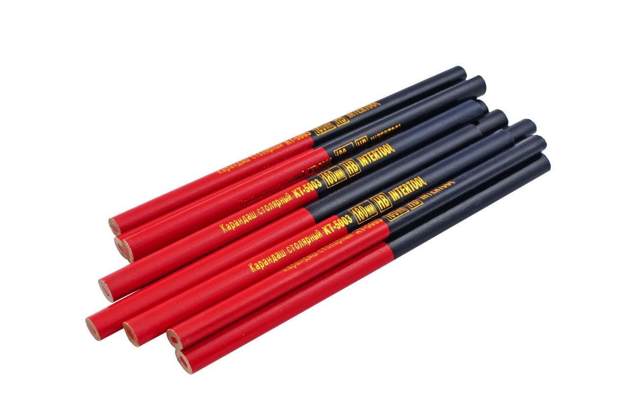 Карандаш столярний Intertool 180 мм (12 шт.) червоно-чорний, артикул KT-5003, для розмітки на будівельних матеріалах