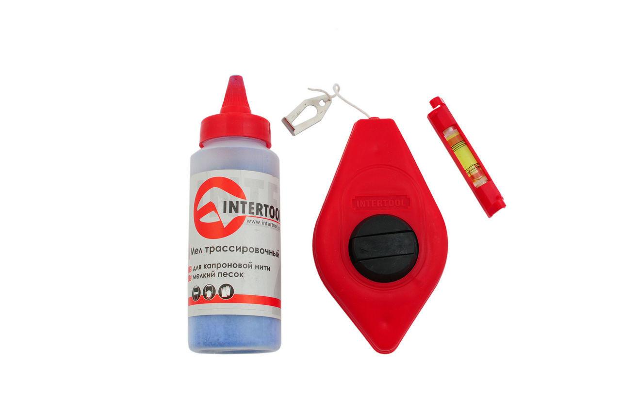 Набір 3-в-1 Intertool MT-2505: шнур відбивний, крейда і шнуровий рівень для розмітки на будь-яких поверхнях