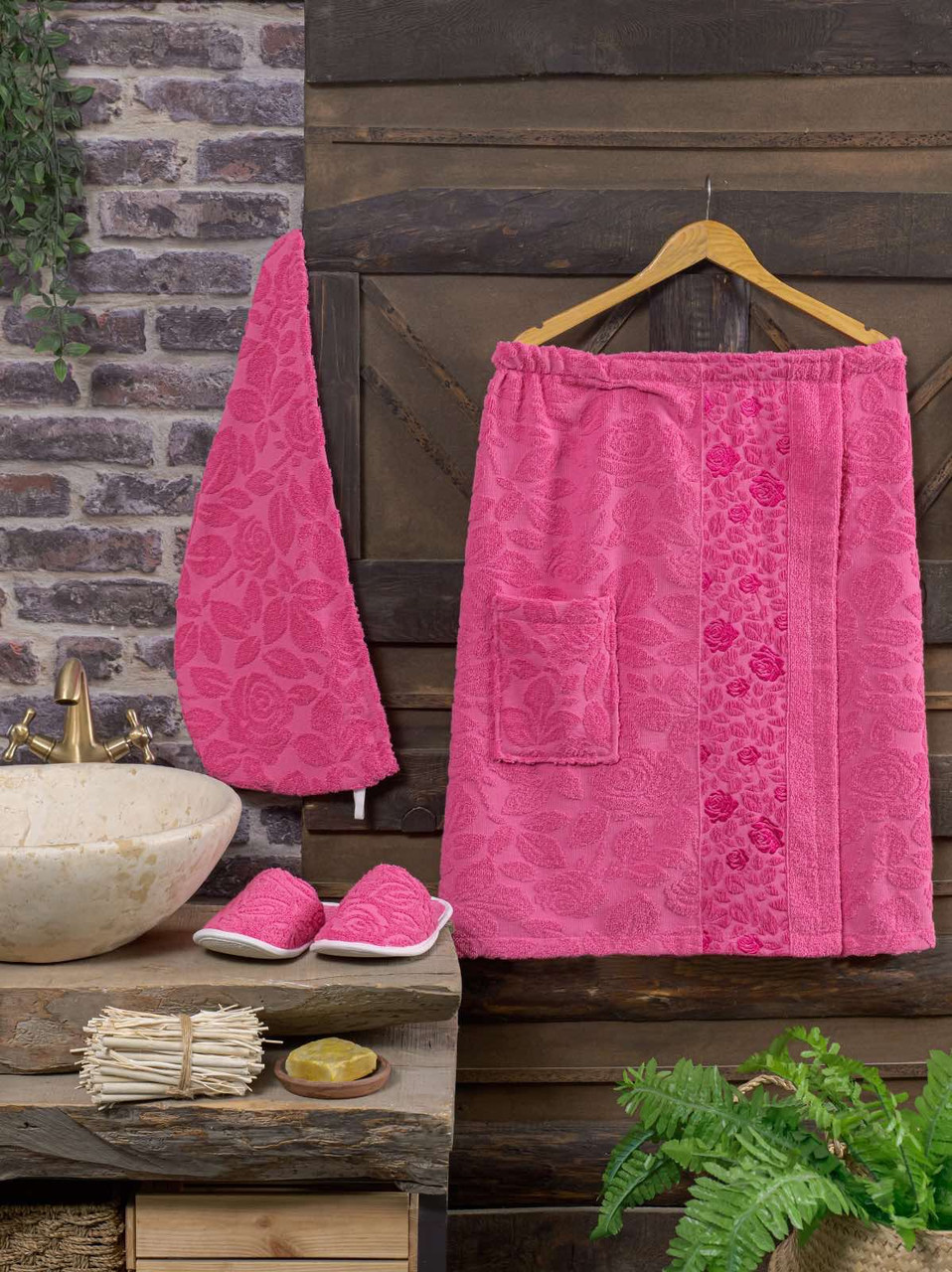 Набір для бані Жіночий Phuilippus малиновий подарунковий 100% хлопок, фото 1