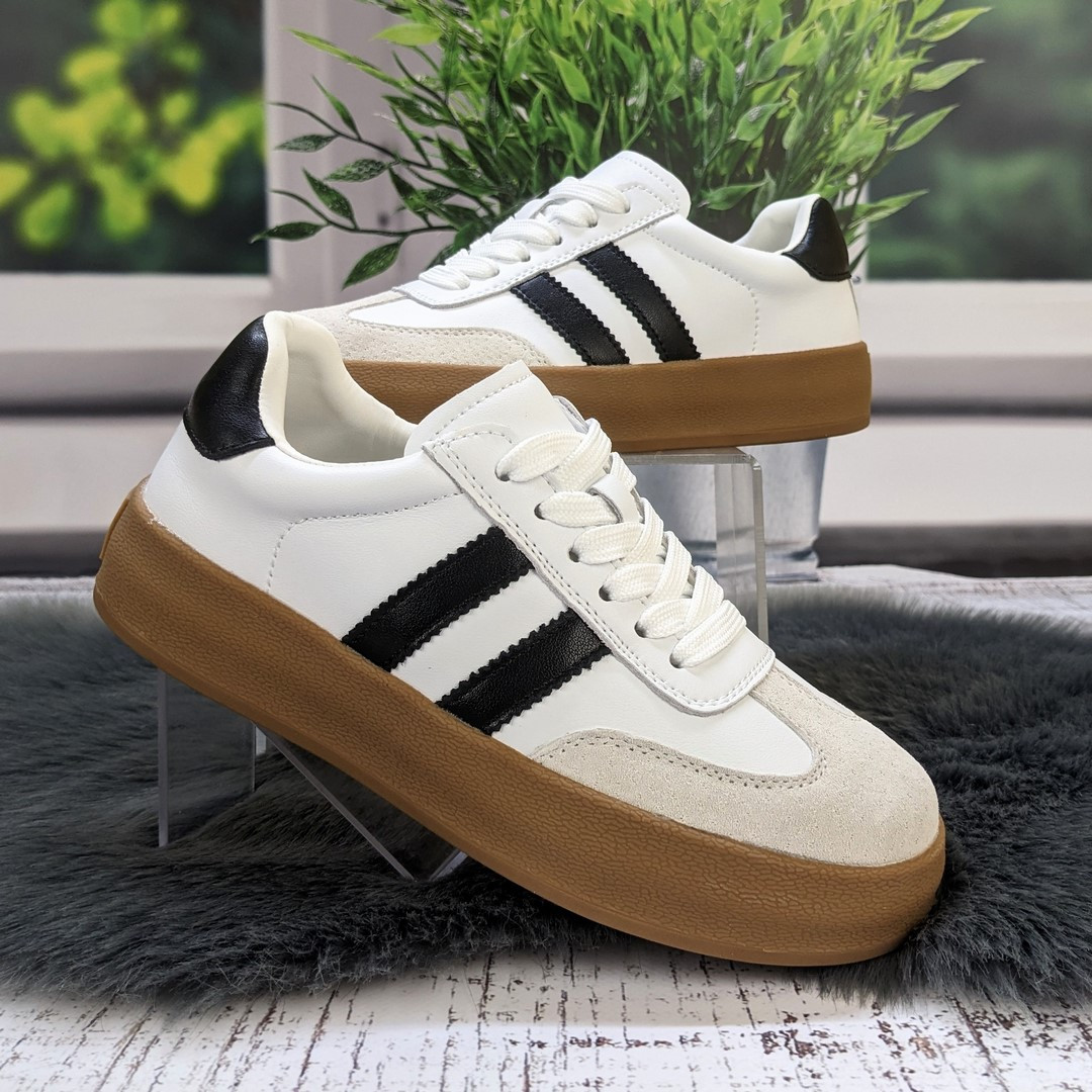 Кеди жіночі шкіряні білі на коричневій підошві Kadisailun 4734, фото 1