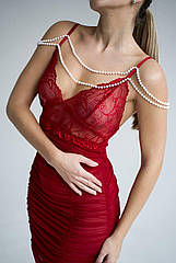 Жіночий Гарячий пеньюар з трусиками та оздобленням перлами Розмір S-M Новинка