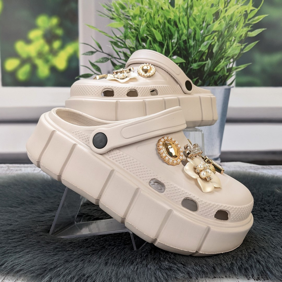 Крокси жіночі на платформі бежеві з джибітсами Progress 4369_5, фото 1