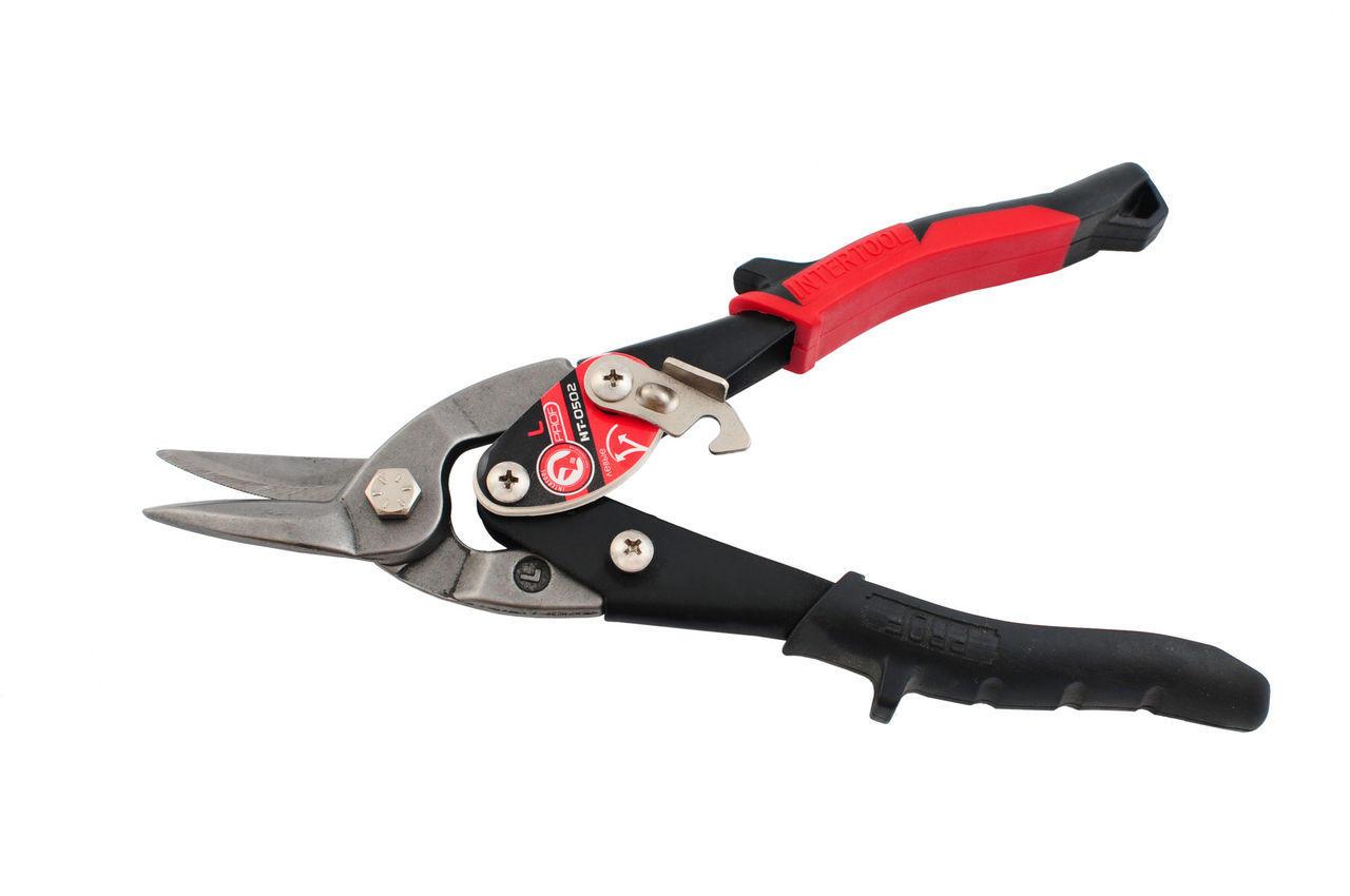 Ножиці по металу Intertool 250 мм ліві Pro (NT-0502) для фігурного різання, хром-вандієва сталь, 56-62 HRC, фото 1