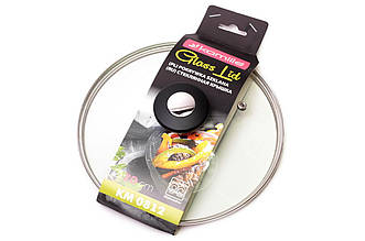 Кришка скляна Kamille 200 мм чорна (0812) - вогнетривке скло, нержавіюча сталь, бакелітова ручка