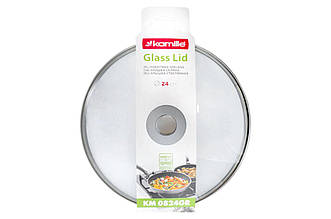 Кришка скляна Kamille 220 мм сірий (артикул 0823GR) - вогнетривке скло, нержавіюча сталь, бакелітова ручка