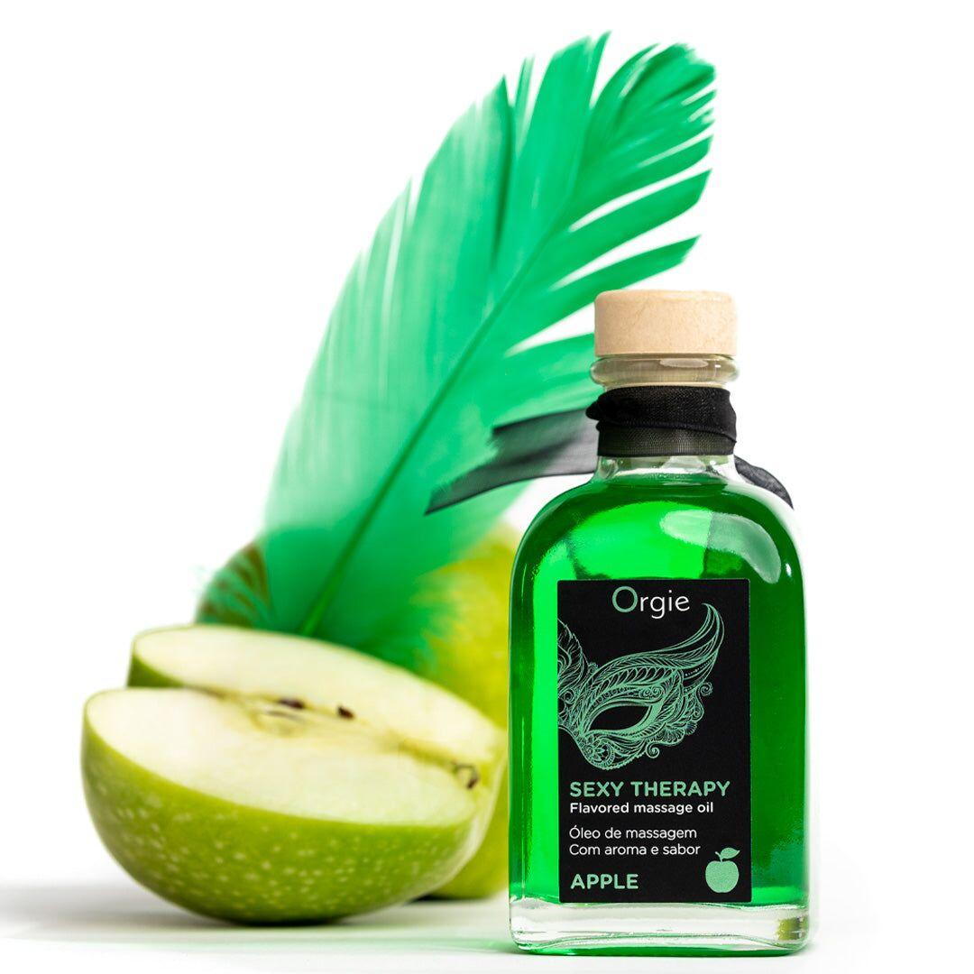 Їстівна масажна олія зі смаком яблука + перо Orgie Sexy Therapy Apple