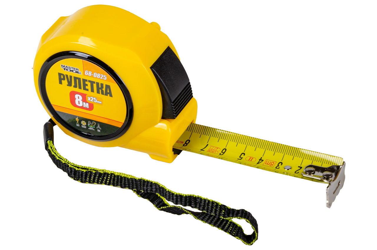 Рулетка Mastertool 8 м x 25 мм з автостопом (артикул 68-0825) – точні вимірювання та надійність у роботі