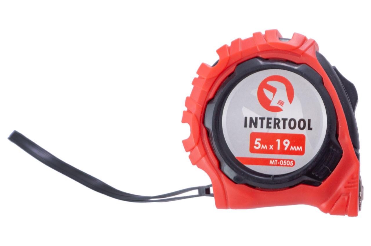 Рулетка Intertool 5 м x 19 мм з магнітом, артикул MT-0505, точне вимірювання, ударостійкий корпус, ергономічний дизайн