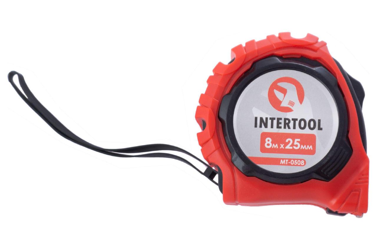 Рулетка Intertool 8 м x 25 мм з магнітом, артикул MT-0508, міцний корпус, висока точність вимірювань, фото 1