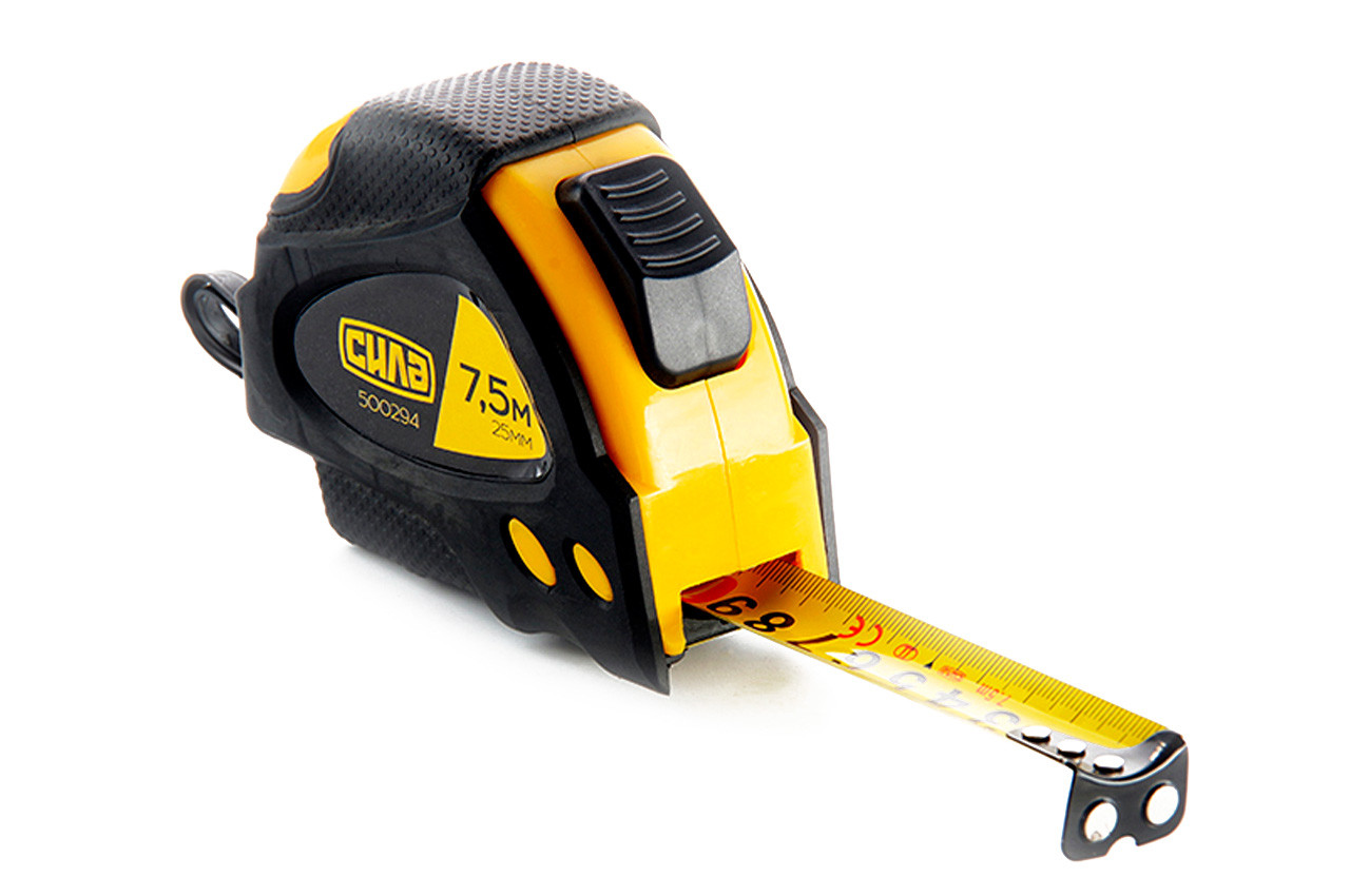 Рулетка Сила 7.5м x 25мм з автостопом і супер-магнітом, обрезинена, артикул 500294, APRO, фото 1