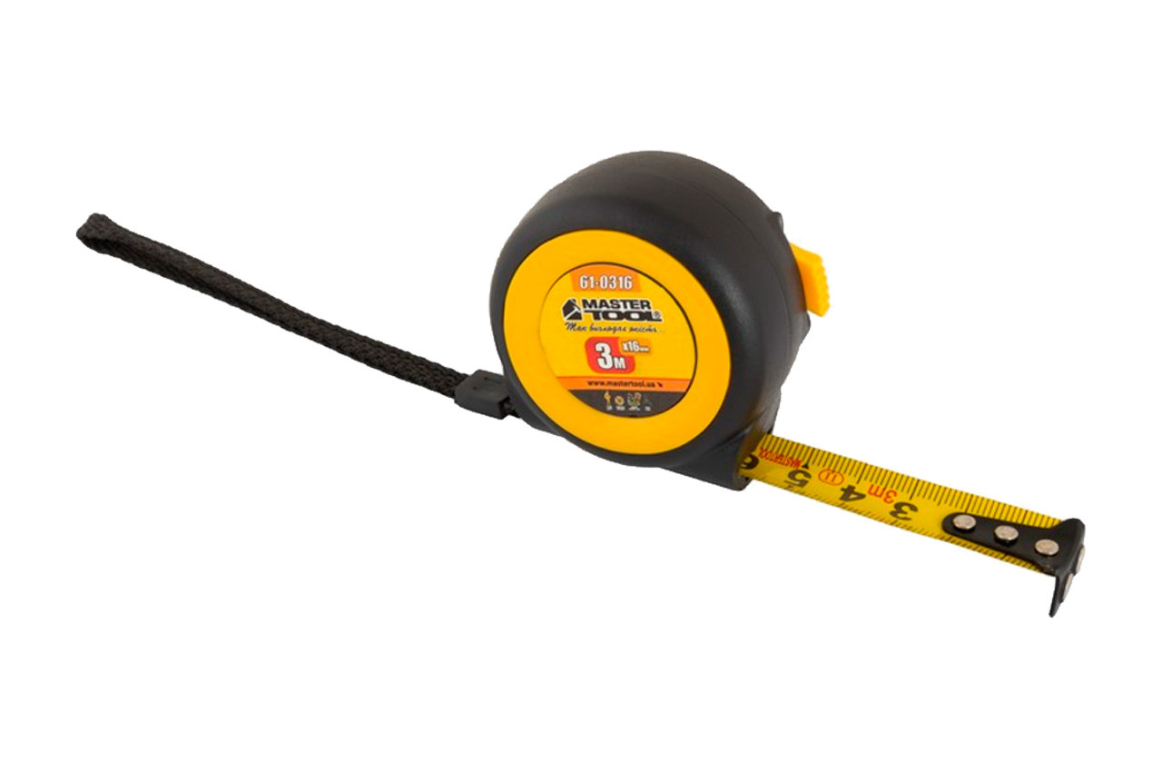 Рулетка Mastertool 3м x 16мм з магнітом, обрезинена, автостоп, артикул 61-0316, фото 1