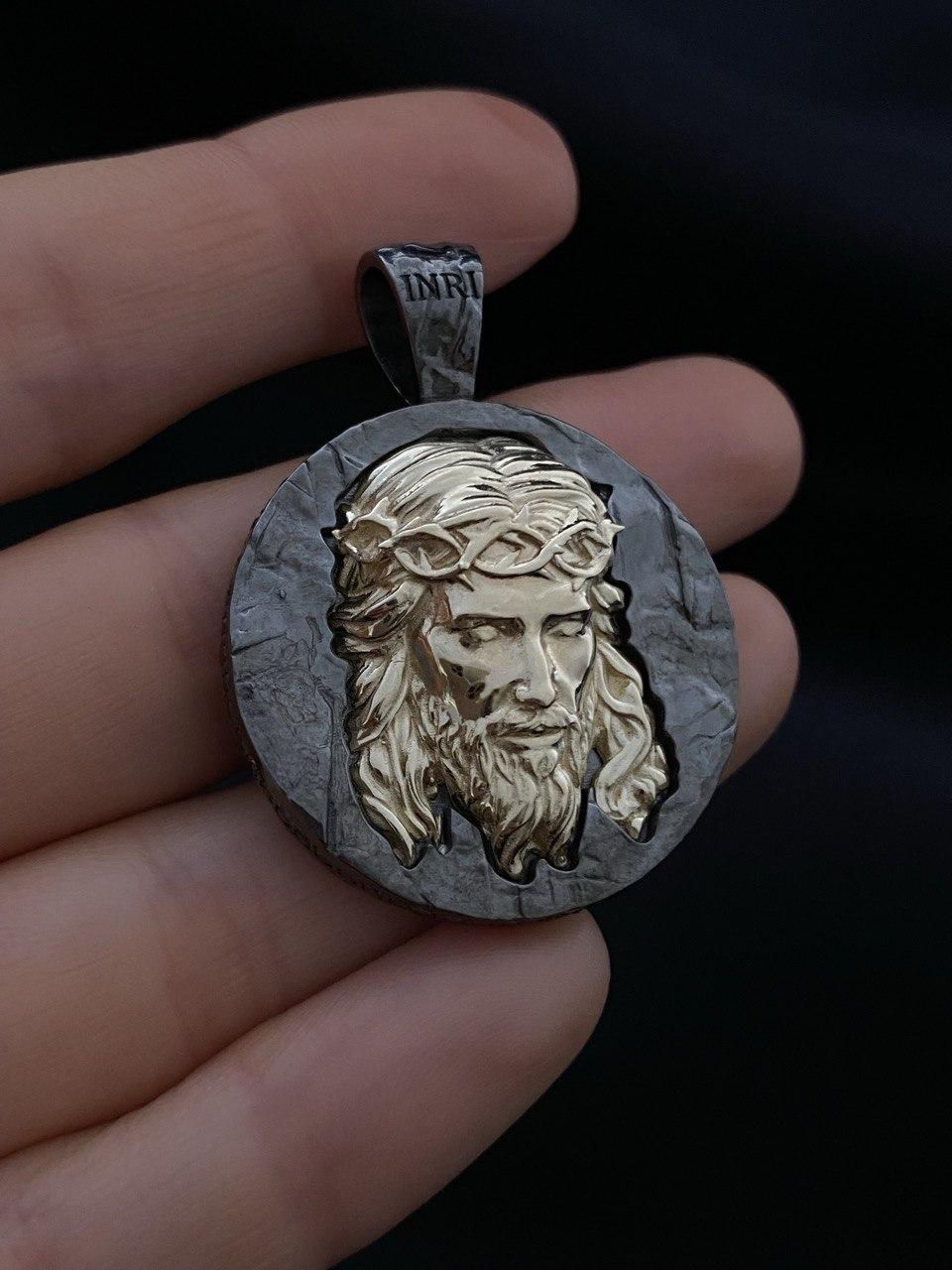 Підвіс Ісус Христос Срібло 925 + покриття чорним родієм + золото