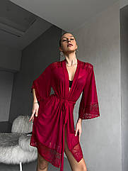 Жіночий набір «Червоне Спокуса»: халат із мереживом і ніжна білизна Розміри S-L