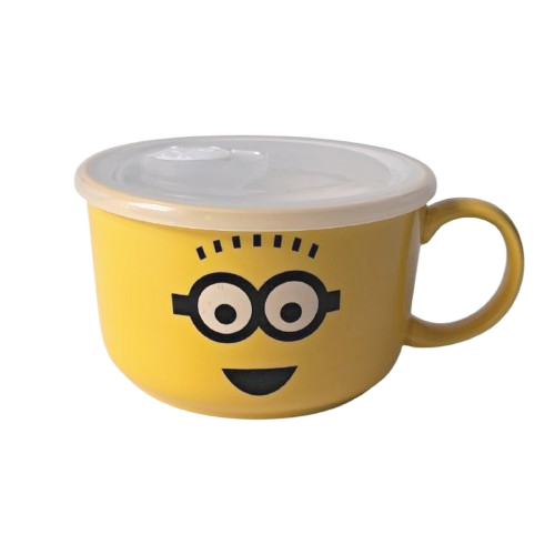 Кружка бульйонниця керамічна з пластиковою кришкою 900 мл для супу та локшини Minions Lugi, фото 1