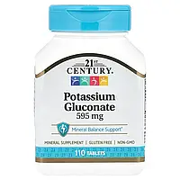 21st Century, Глюконат калію, 595 мг, 110 таблеток, оригінал