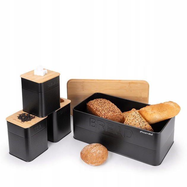 Хлібниця з нержавіючої сталі Kamille KM-1126 з бамбуковою кришкою та з 3 ємностями., фото 1