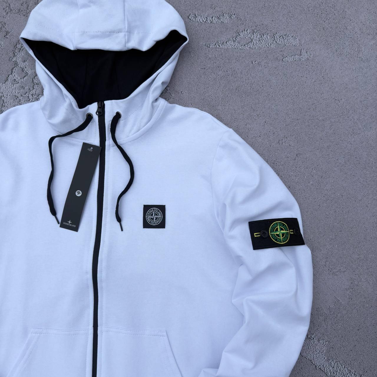 Кофта чоловіча Stone Island на блискавці весняна осіння літня зіпер худі стон айленд біла