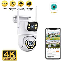 IP WiFi Камера видеонаблюдения ICSEE 2 объектива 8MP уличная поворотная вайфай GIF