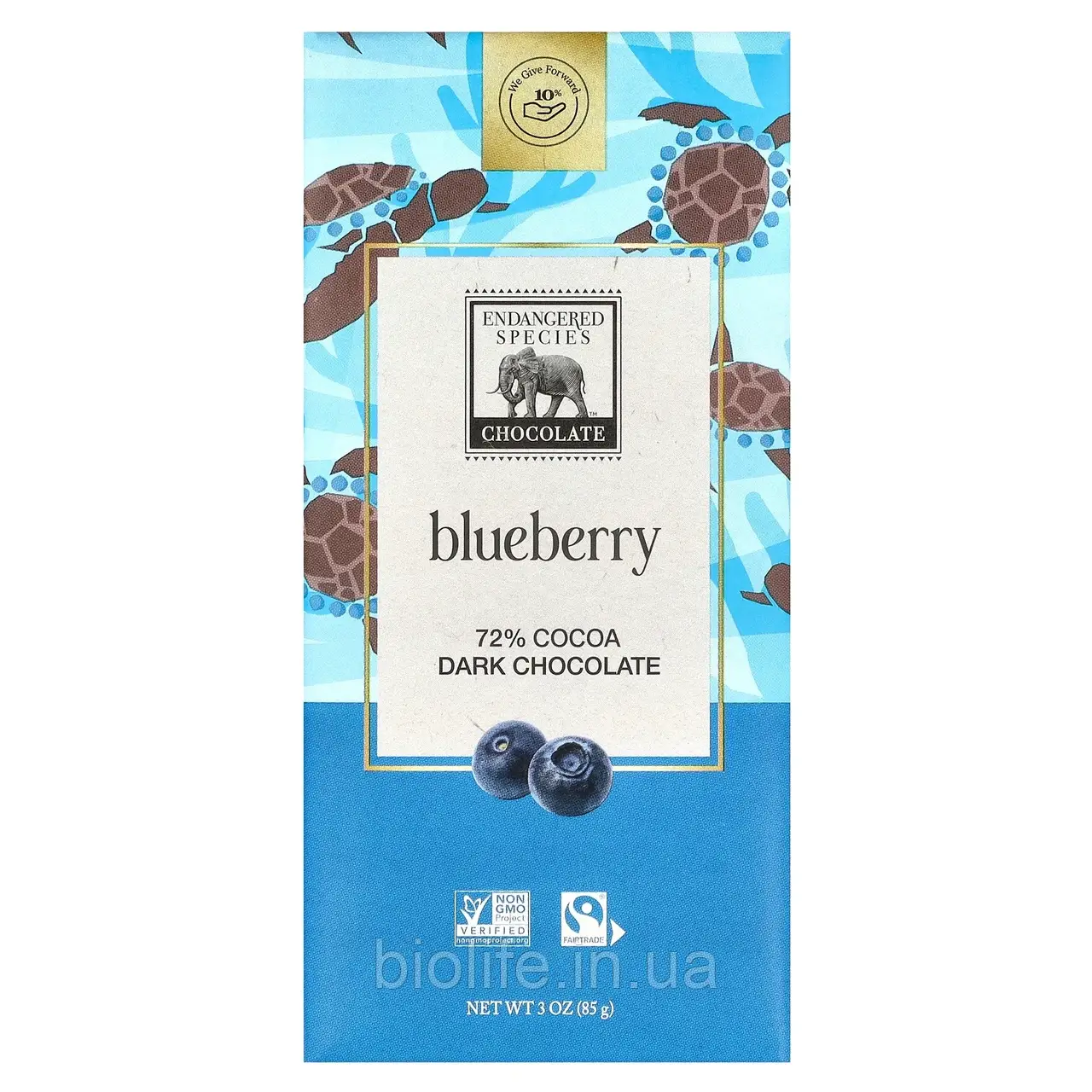 Endangered Species Chocolate, лохина в чорному шоколаді, 72 % какао, 85 г (3 унций) оригінал, фото 1