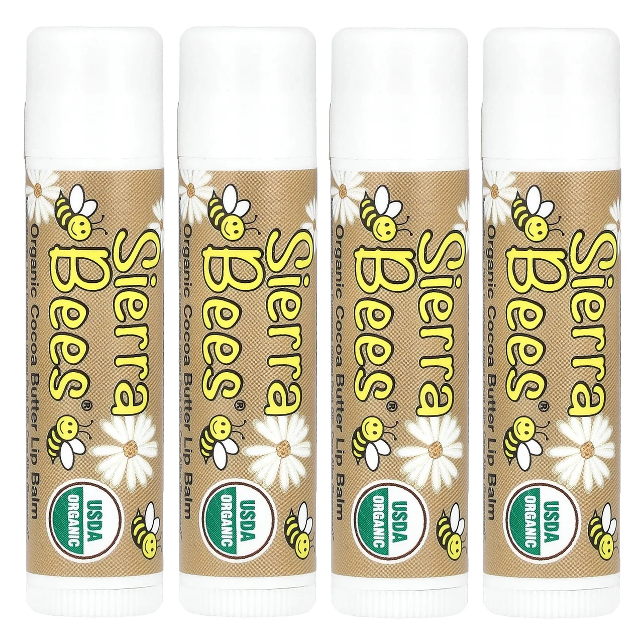 Sierra Bees, Органічні бальзами для губ, какао-олія, 4 штуки в пакованні вагою 0,15 унції (4,25 г) кожна, Київ