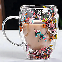 Скляна чашка з подвійним дном "Сухоцвіти", 450мл