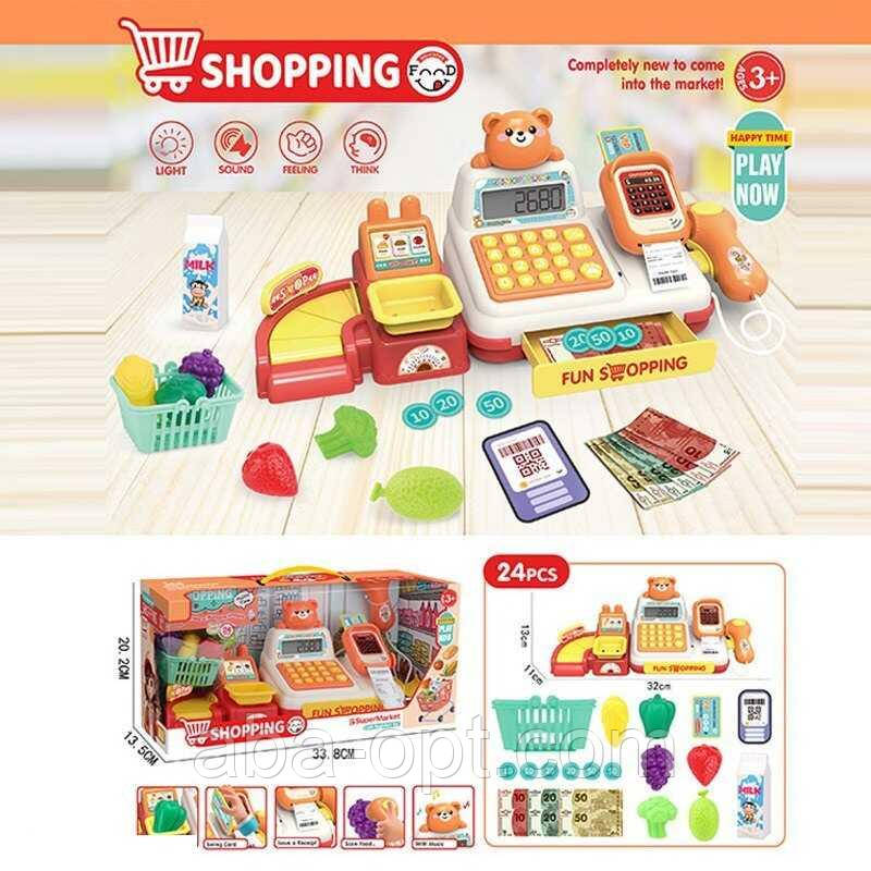 Касовий апарат 997-24 (30/2) 24 аксесуари, звук, підсвічування сканера, муляжі продуктів, міні-візочок, калькулятор, в коробці, фото 1