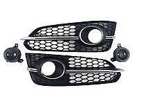 Решітки в бампер Black / Silver ( стиль S8 під дистронік ) S-Line на Audi A8 D4 2014-2017 року