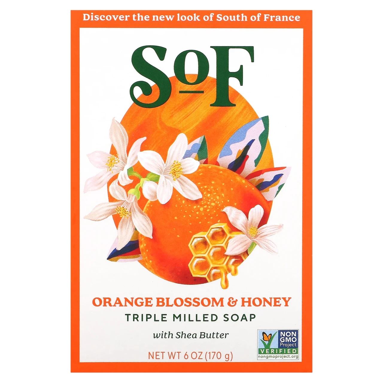 South of France, Orange Blossom Honey, French Milled Bar Soap with Organic Shea Butter, 6 oz (170 g) SOF-20010, Київ