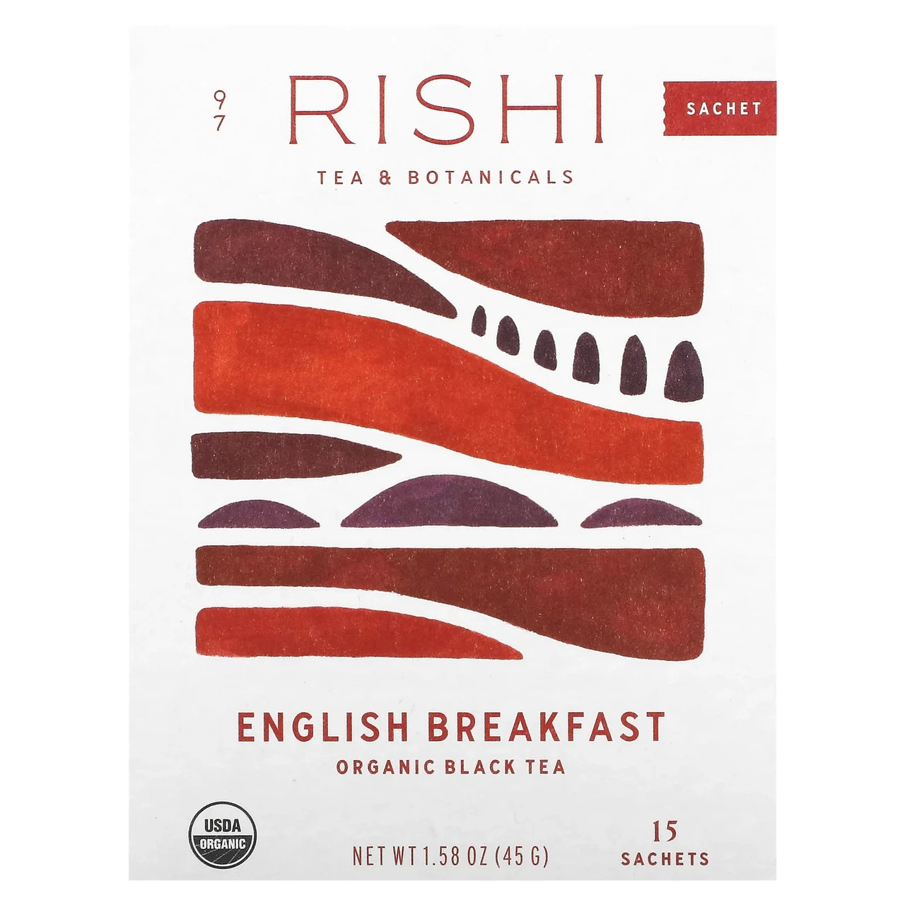 Rishi Tea, Organic Black Tea, English Breakfast, 15 Tea Bags 1.69 oz (48 g) RIS-97386, Київ