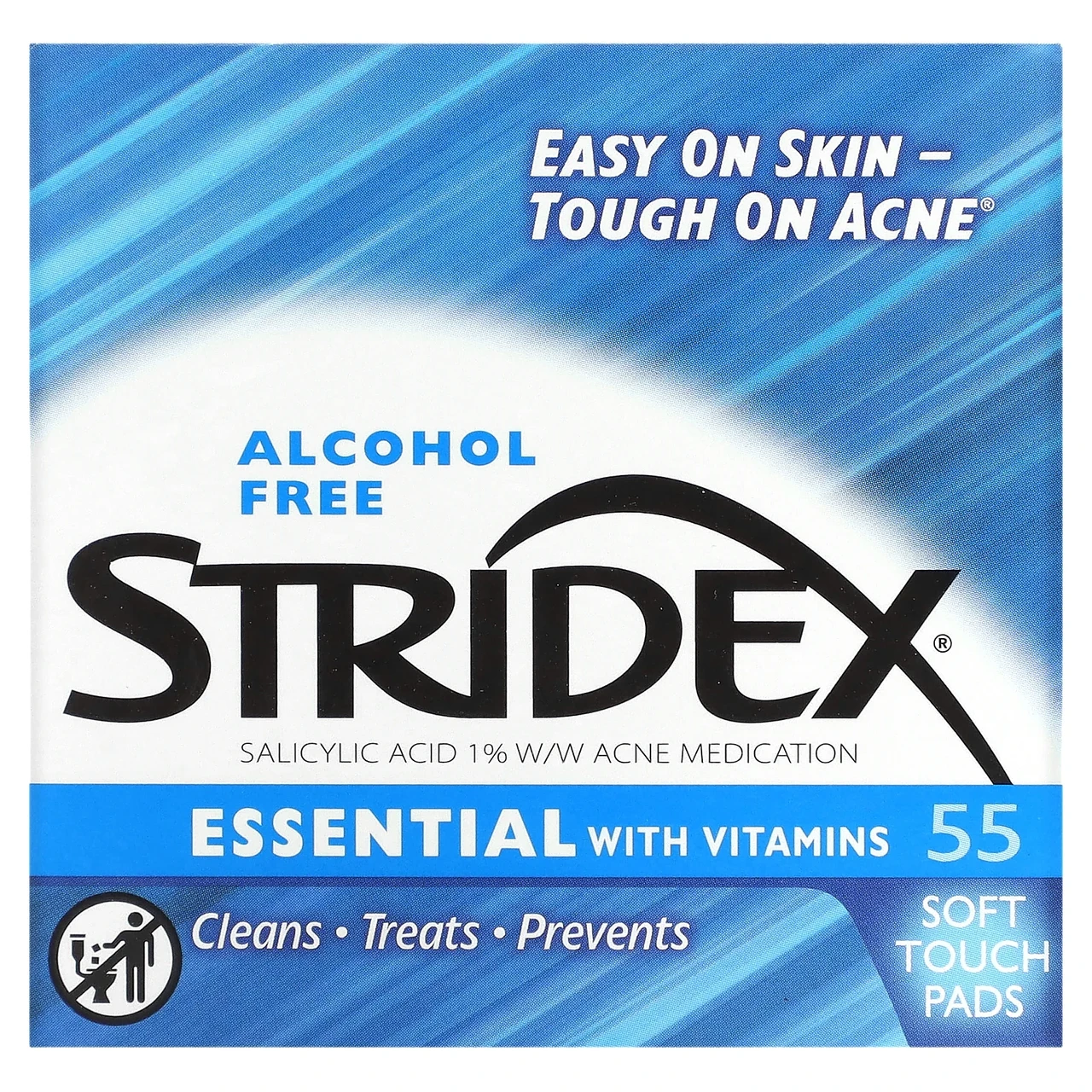 Stridex, Single-Step Acne Control, серветки від акне не містять спирту , 55 м'яких серветок, Київ