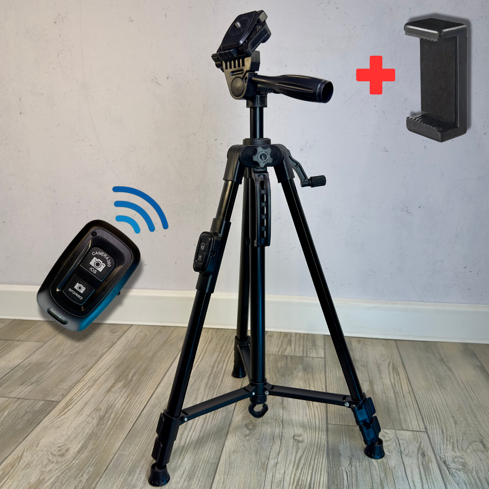 Штатив для телефона і фотоапарата з пультом Bluetooth поворотною головкою стійкий Tripod тринога до 140 см