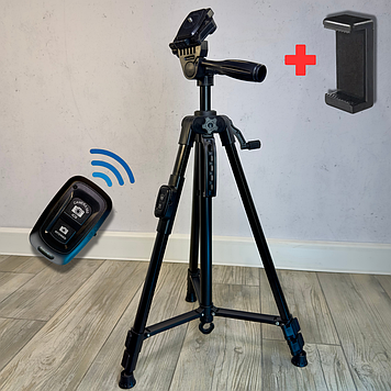 Штатив для телефона і фотоапарата з пультом Bluetooth поворотною головкою стійкий Tripod тринога до 140 см
