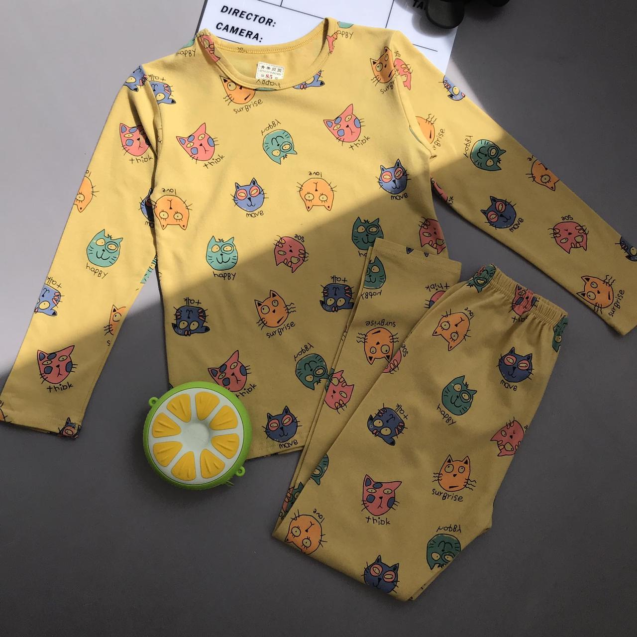 Піжама з кольоровими котиками Жовта 4021 52, Жовтий, Для хлопчиків, Весна Осінь, 85, 7 років, фото 1