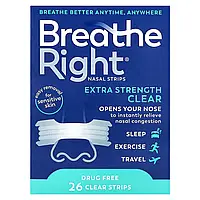 Breathe Right, Nasal Strips, Extra Strength, For Sensitive Skin, 26 Clear Strips