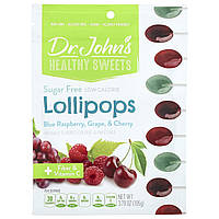 Dr. John's Healthy Sweets, Льодяники на паличці, + клітковина та вітамін C, блакитна малина, виноград і вишня, без