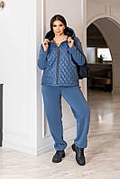 Теплий жіночий трикотажний спортивний батальний прогулянковий костюм зі стьобаною кофтою (р.50-60). Арт-2952/6