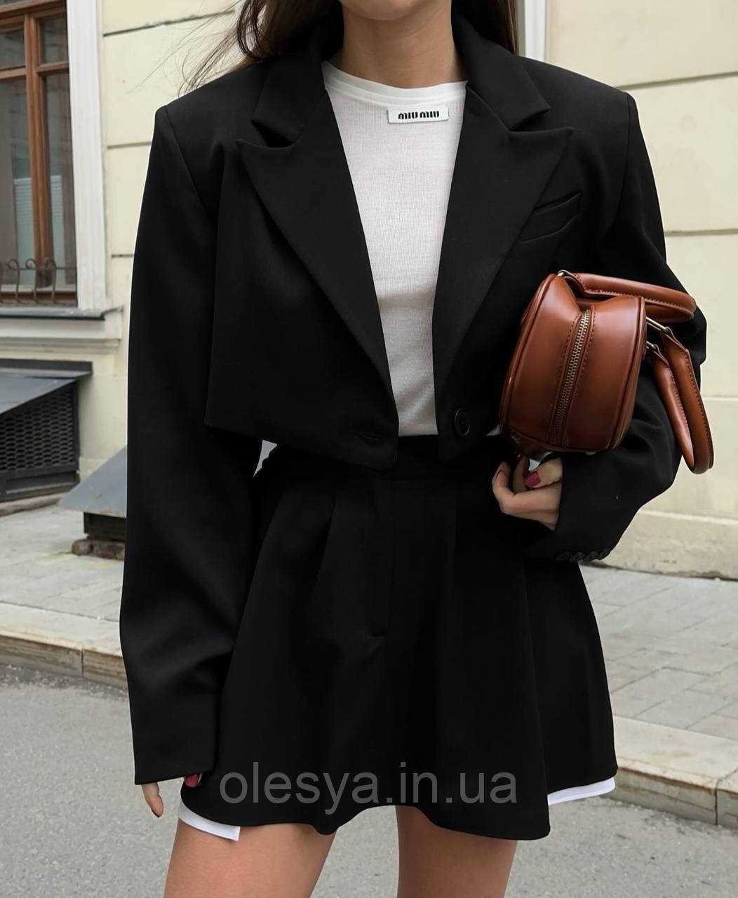 Костюм: Укорочений oversize піджак + спідниця з трендовою імітацією кишень Розміри 42 - 46, фото 1
