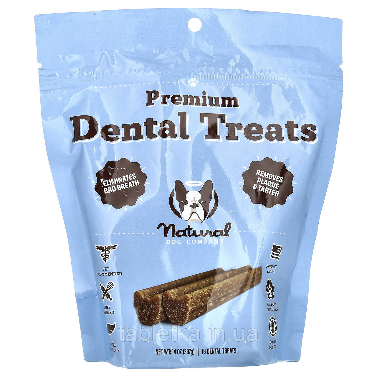 Natural Dog Company, Dental Treats, очищає зуби та освіжає дихання, 18 смачних ласощів для зубів, 414 мл (14