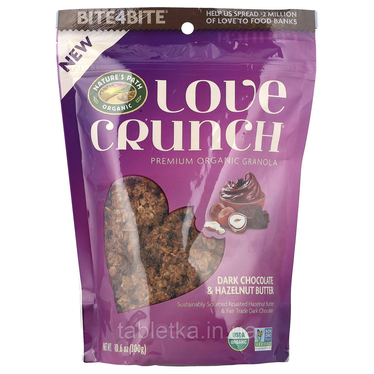 Nature's Path, Love Crunch, органічна гранола преміальної якості, темний шоколад і олія з фундука, 300