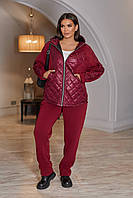 Теплий жіночий трикотажний спортивний батальний прогулянковий костюм зі стьобаною кофтою (р.50-60). Арт-2953/6