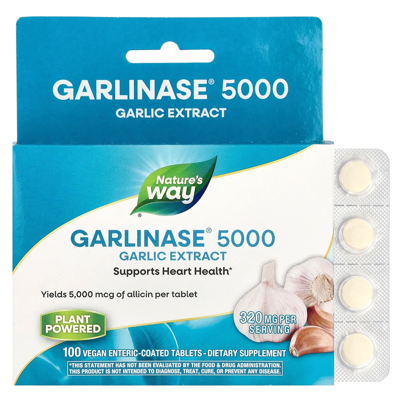 Nature's Way, Garlinase 5000, 320 мг, 100 таблеток, покритих шлунково-різистентною оболонкою, Київ, фото 1