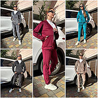 Жіночий велюровий спортивний костюм на блискавці: 42-44, 46-48, 50-52 - чорний, графіт, смарагд, бордо, шоколад