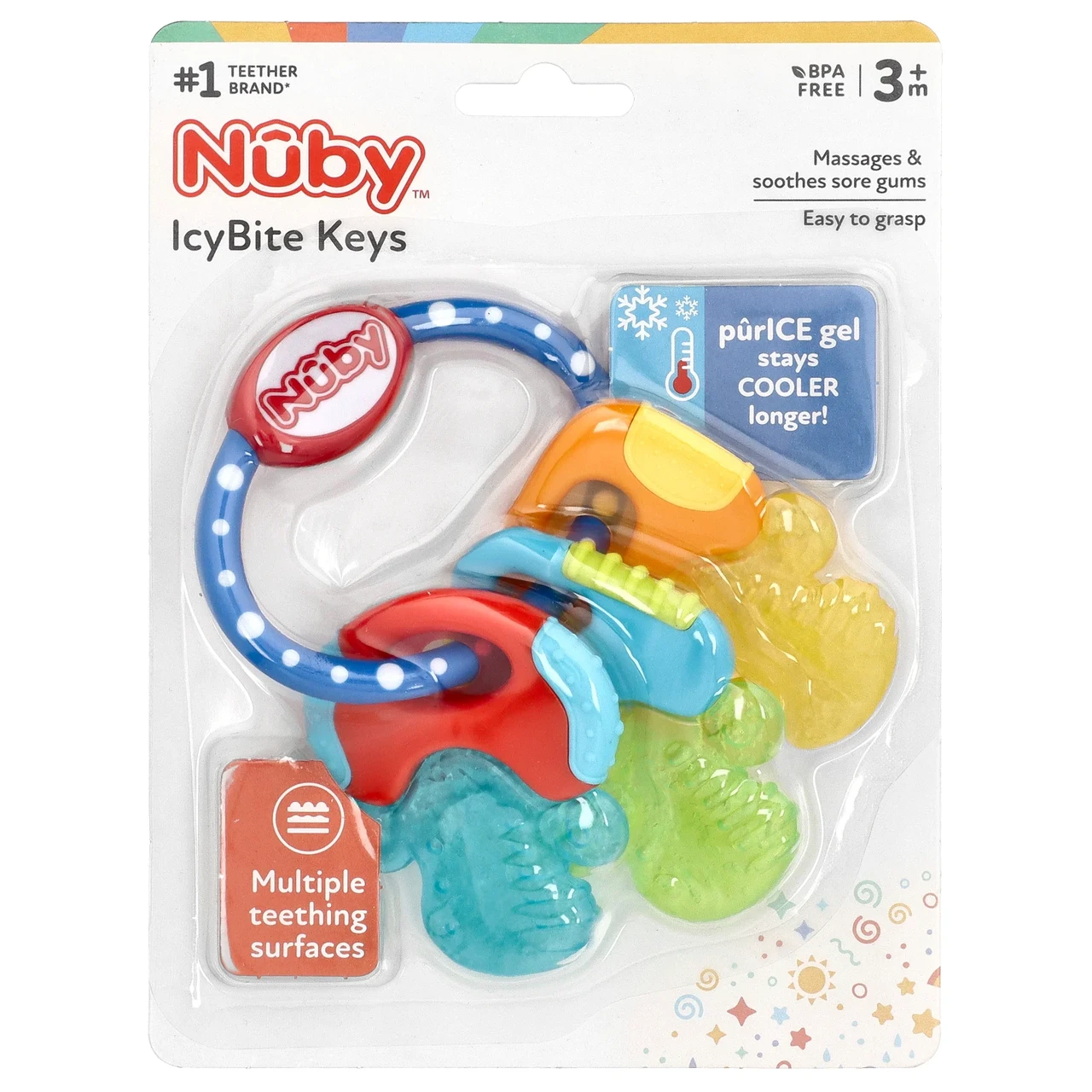 Nuby, Soothing Teether, Icy Bite Keys, Blue, 3+ M, 1 Piece, Київ, фото 1